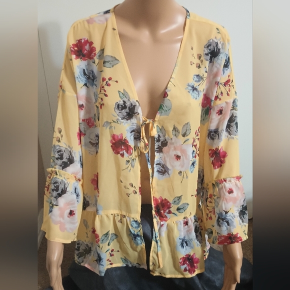 ChainJoy Chiffon Boho Floral Kimono Cardigans Tie Front Long Sleeve - Picture 1 of 3